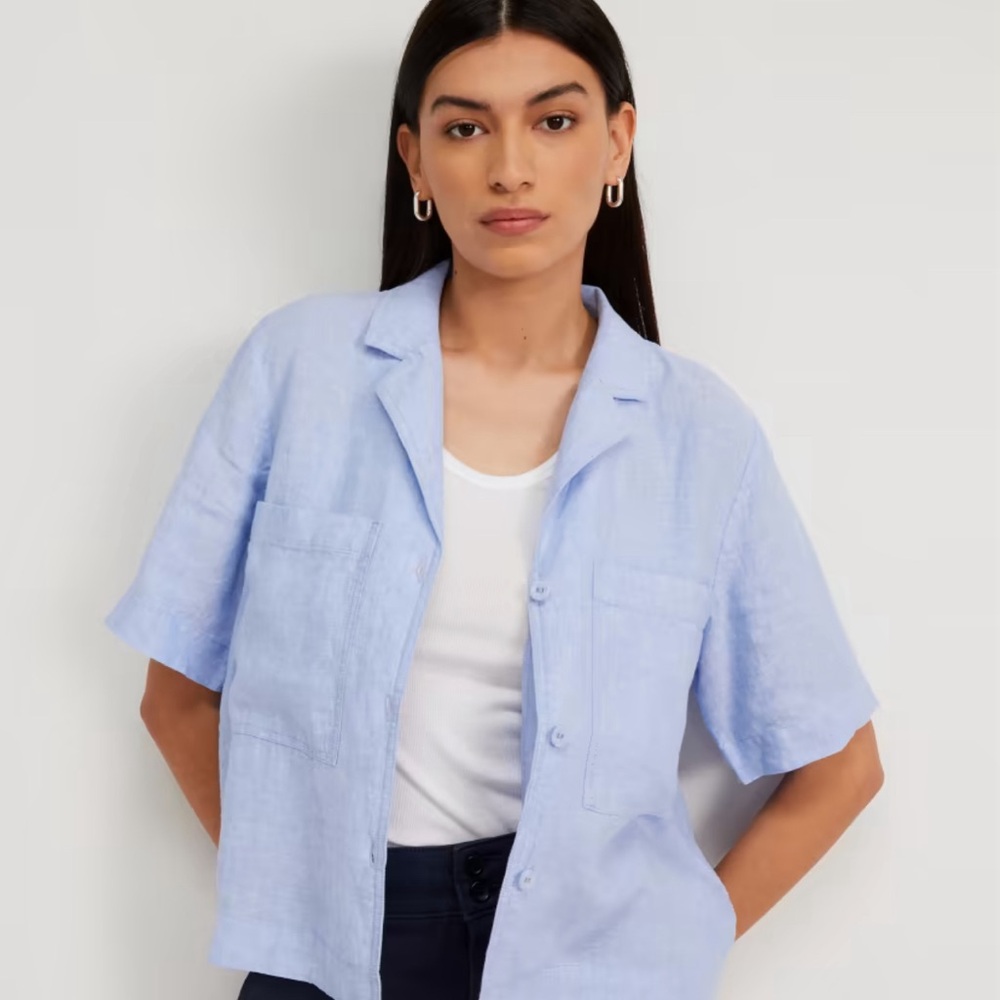 Everlane The Linen Workwear Shirt Size Small Light Blue